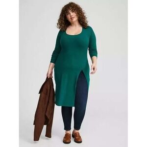 Torrid NWOT Super Soft Ribbed Green Long Sleeve Tunic Dress‎ Side Slits Size 2X